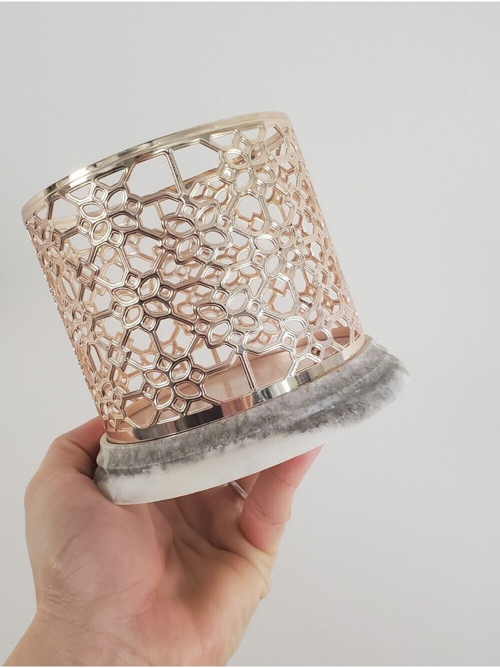 Bath & Body Works 3 Wick Rose Gold Lattice Candle Holder Marble Base - Picture 2 of 6